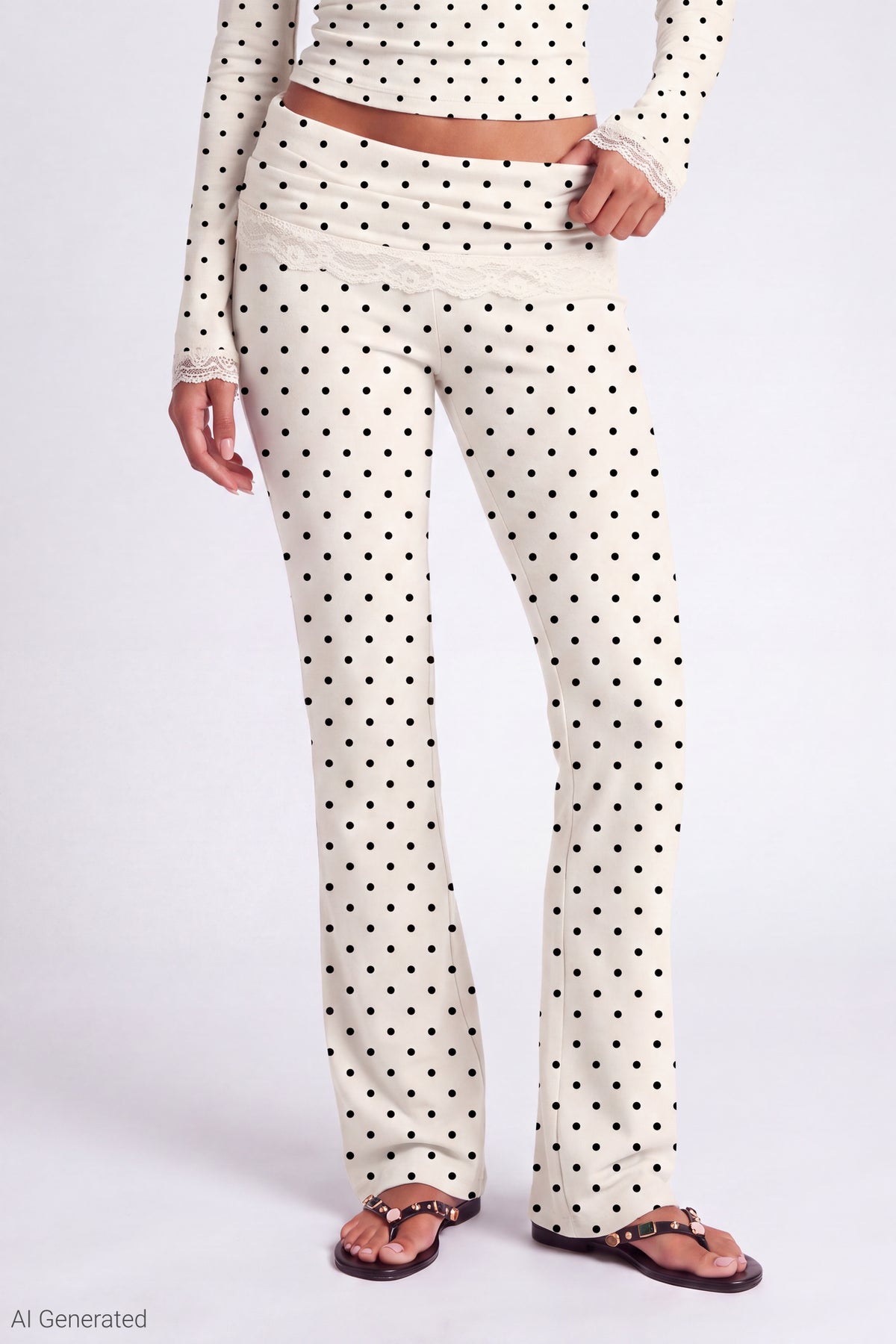 Alt View 3. Foldover Lace Trim Pant - Ivory