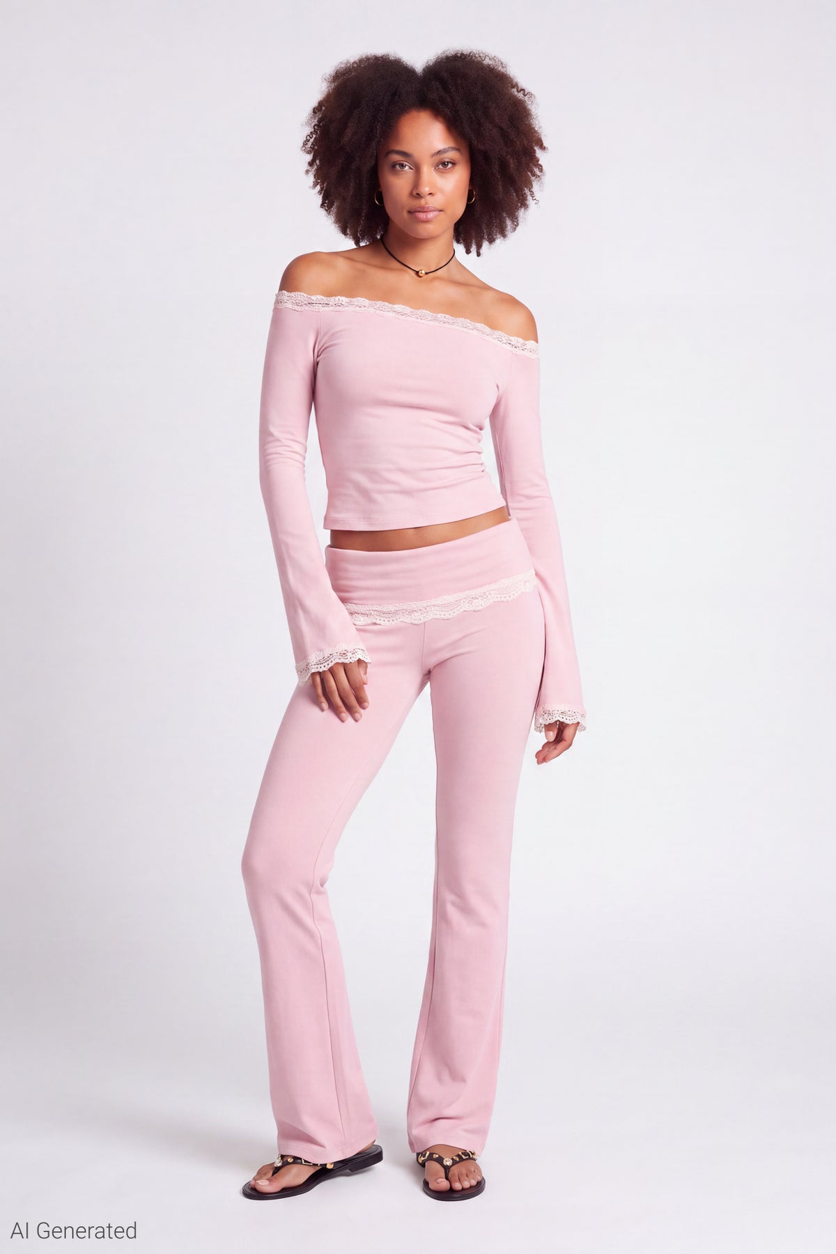 Foldover Lace Trim Pant - Pink