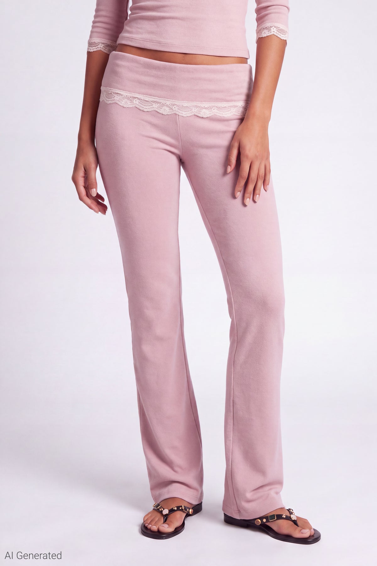 Alt View 3. Foldover Lace Trim Pant - Pink