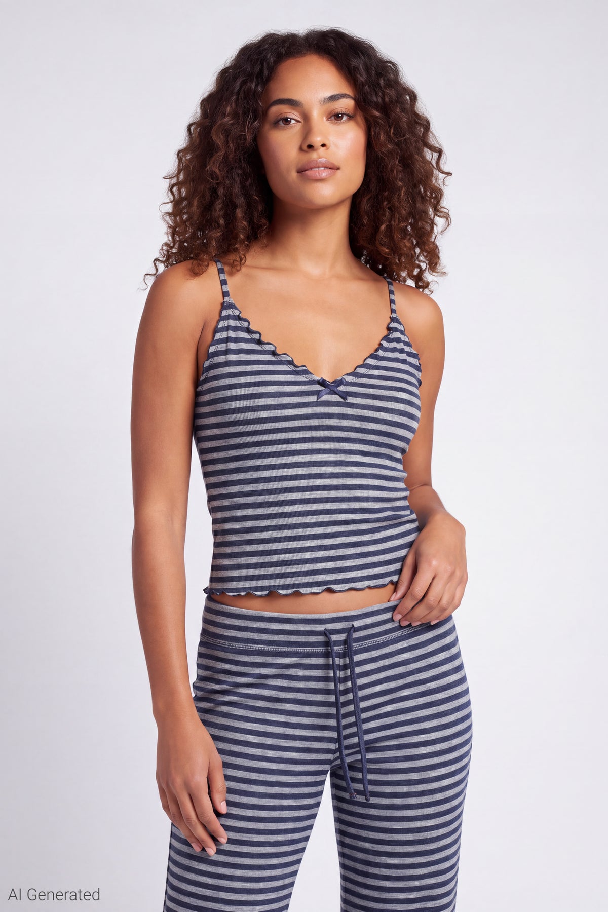 Ruffle V-Neck Cami - Navy