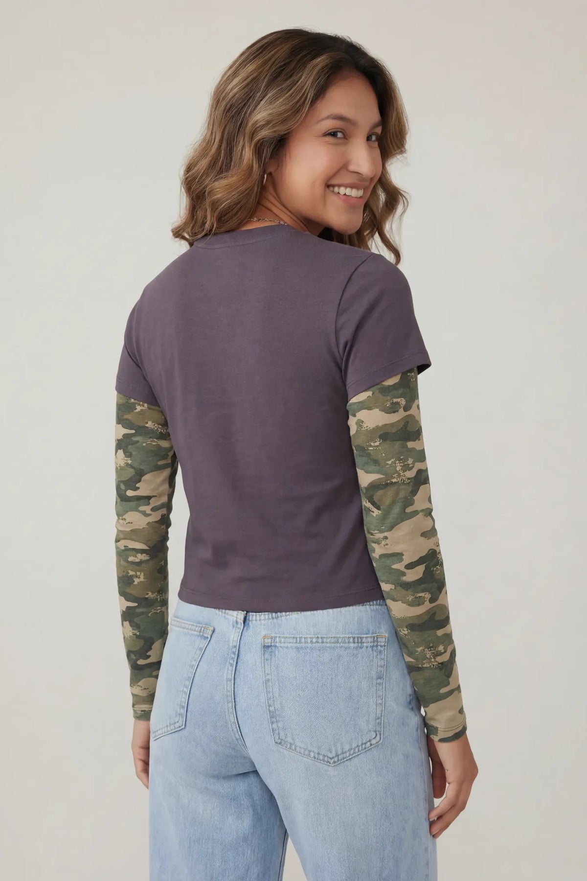 Alt View 2. Double Sleeve Graphic T-Shirt - Dark Grey
