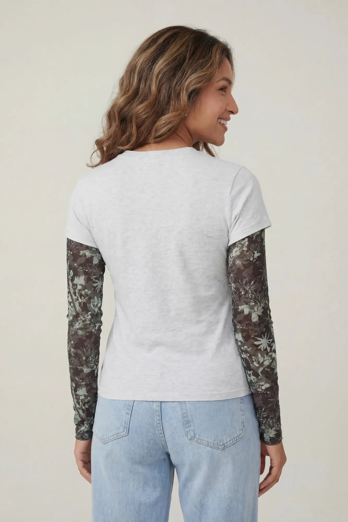 Alt View 4. Double Sleeve Graphic T-Shirt - Heather Grey