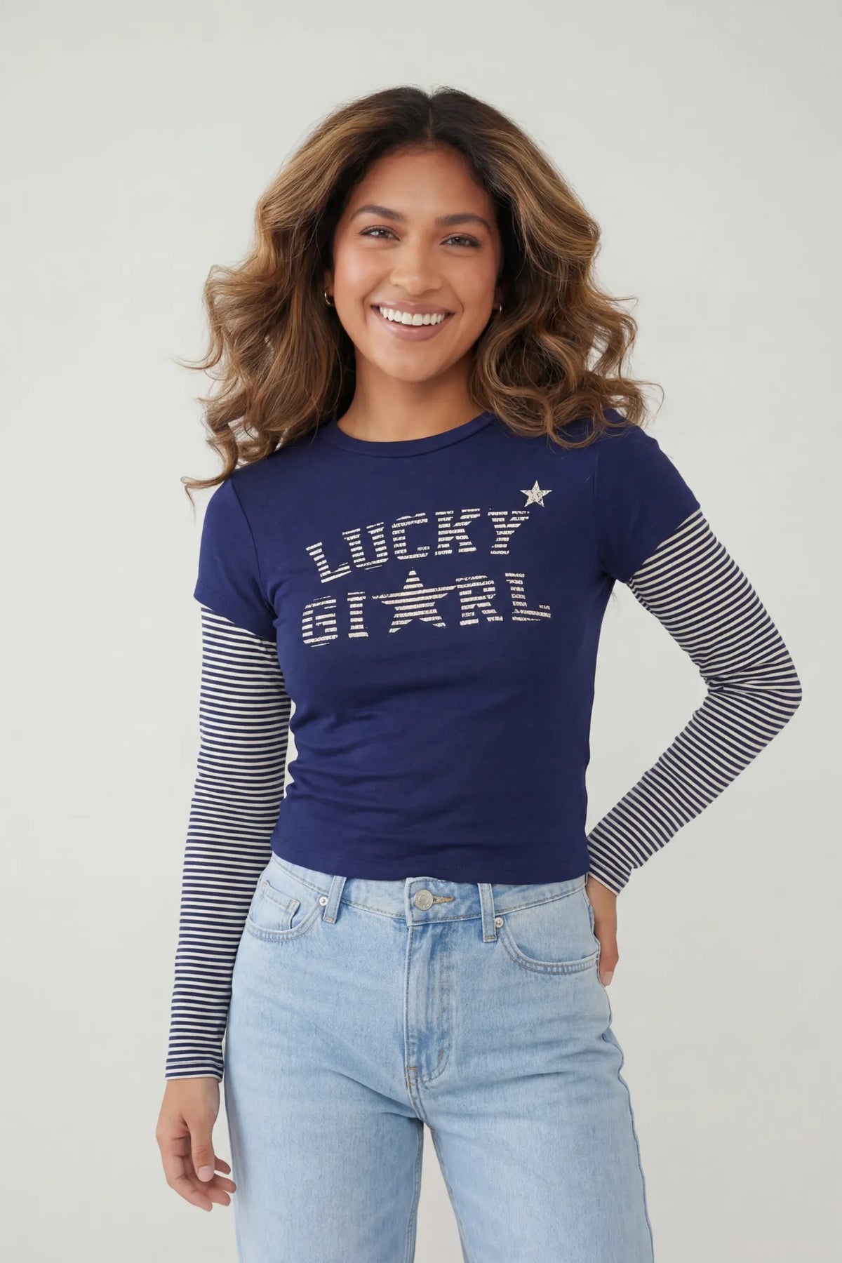 Double Sleeve Graphic T-Shirt - Navy