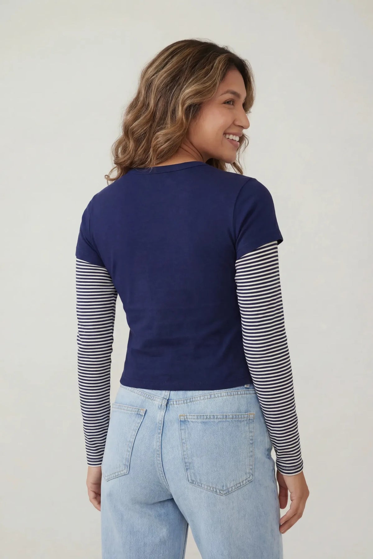 Alt View 4. Double Sleeve Graphic T-Shirt - Navy