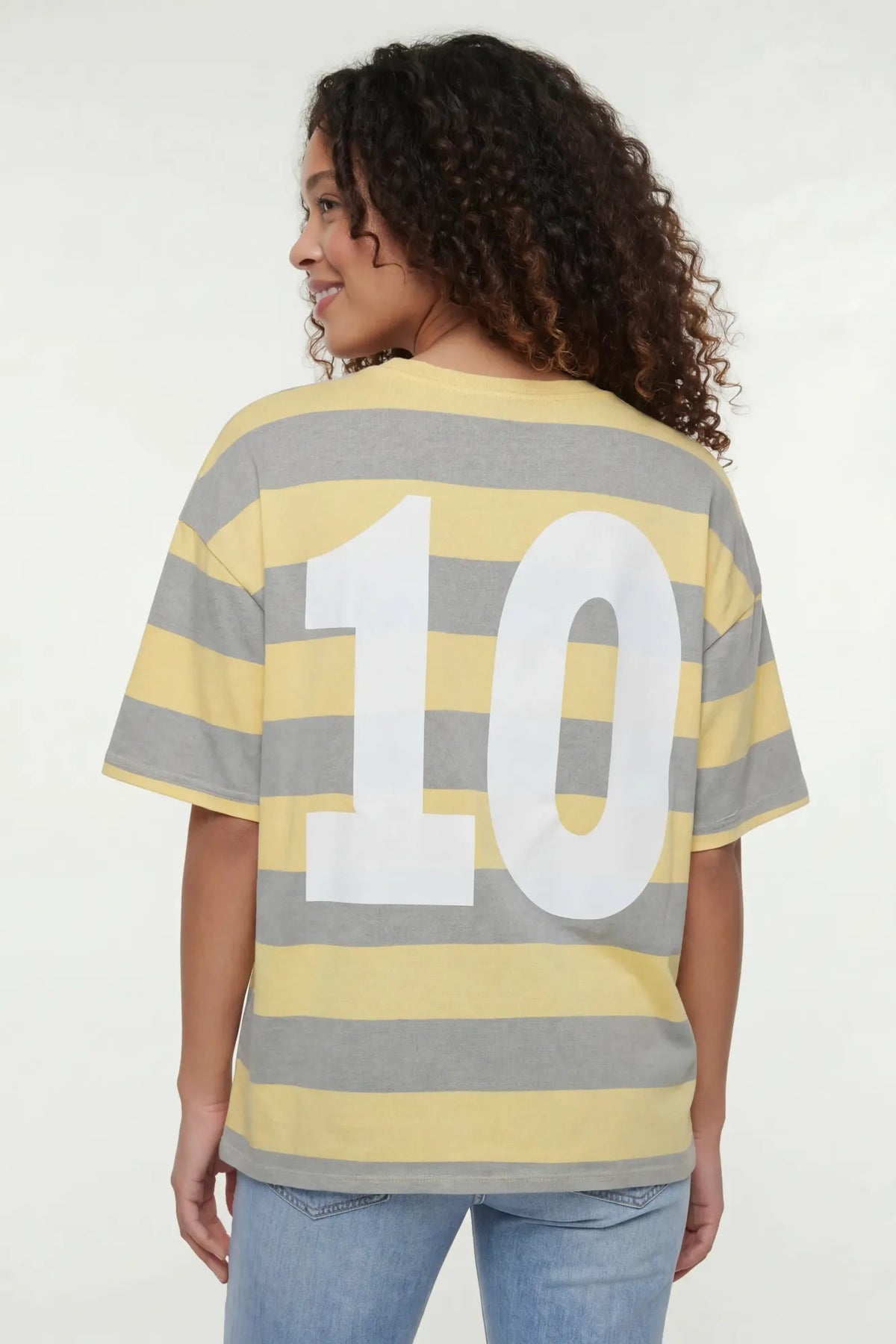 Alt View 2. Luxe Heavy Cotton Striped Graphic T-Shirt - Yellow