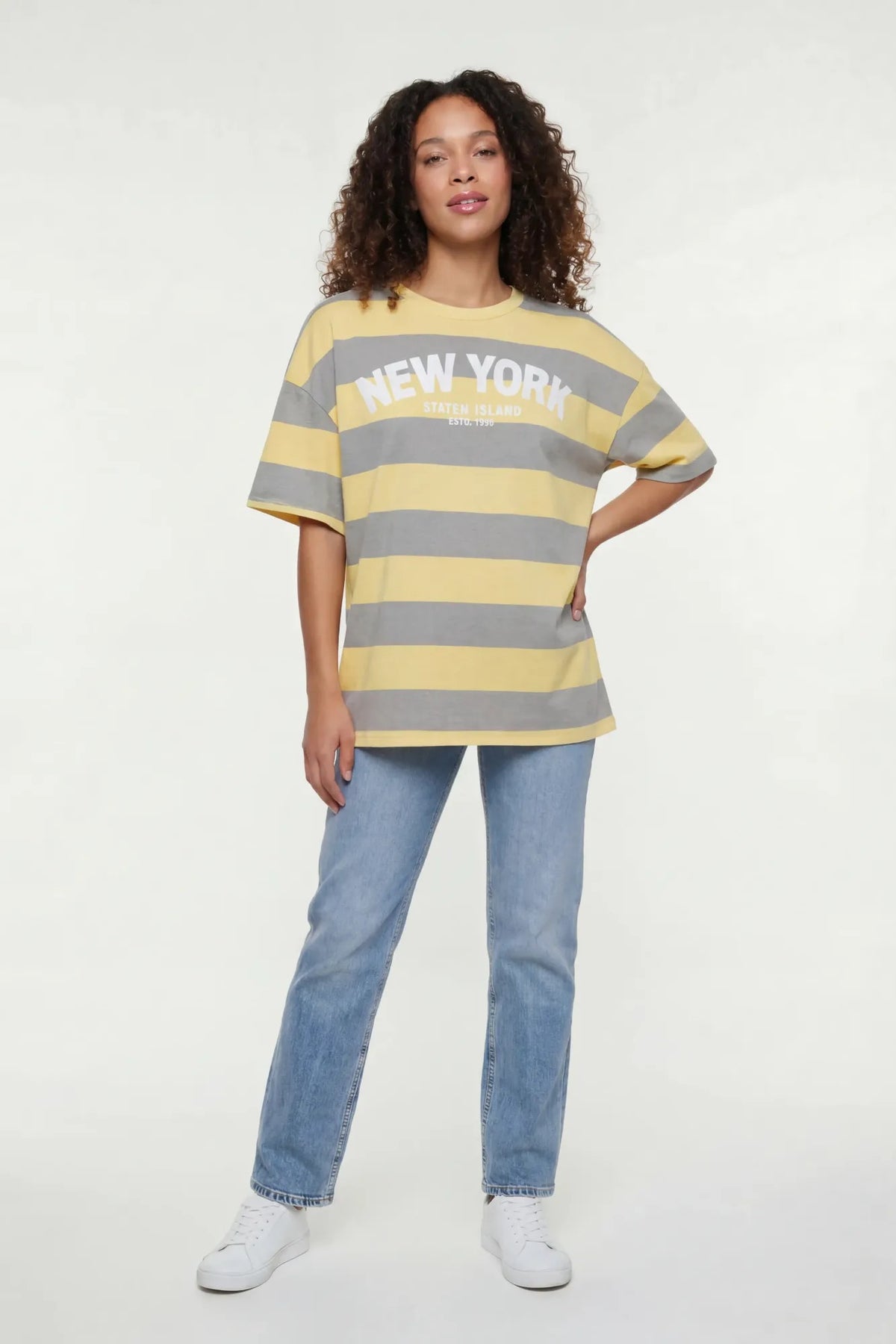 Alt View 3. Luxe Heavy Cotton Striped Graphic T-Shirt - Yellow