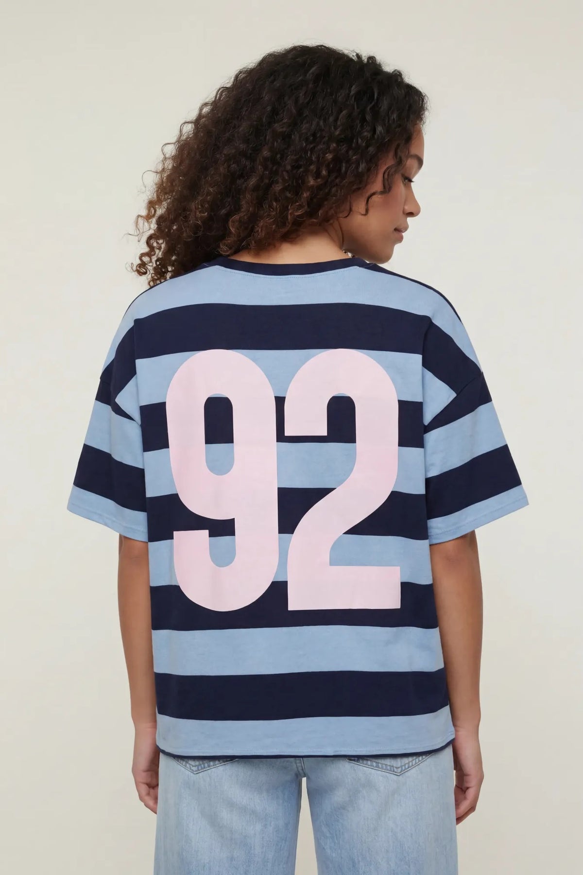 Alt View 2. Luxe Heavy Cotton Striped Graphic T-Shirt - Blue