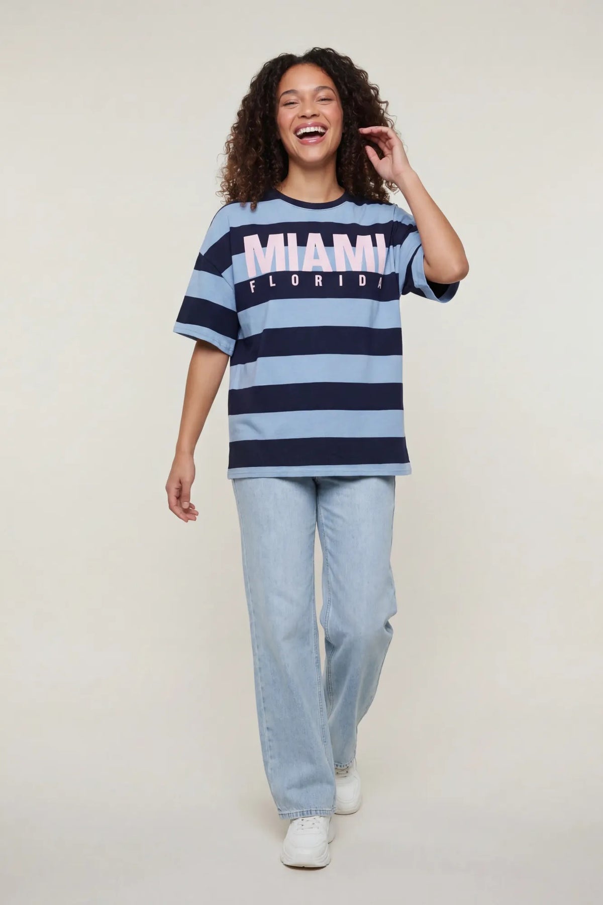 Alt View 3. Luxe Heavy Cotton Striped Graphic T-Shirt - Blue