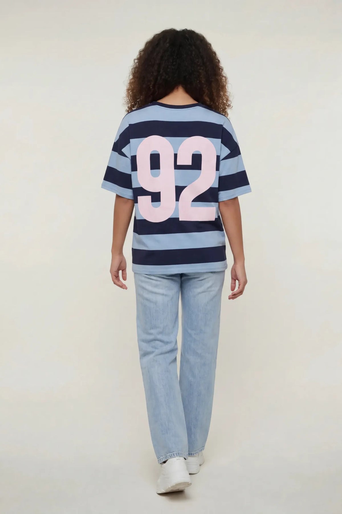 Alt View 4. Luxe Heavy Cotton Striped Graphic T-Shirt - Blue