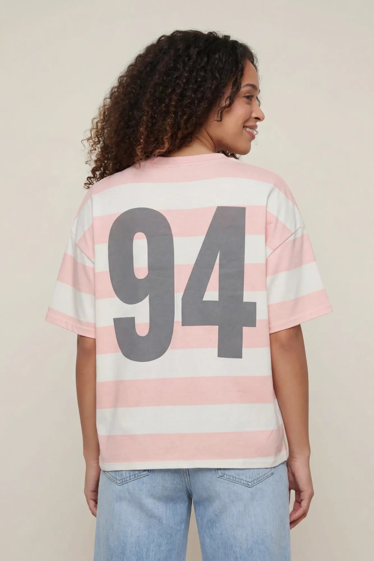 Alt View 2. Luxe Heavy Cotton Striped Graphic T-Shirt - Pink