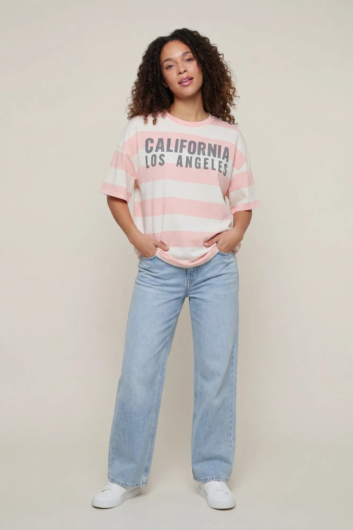 Alt View 3. Luxe Heavy Cotton Striped Graphic T-Shirt - Pink