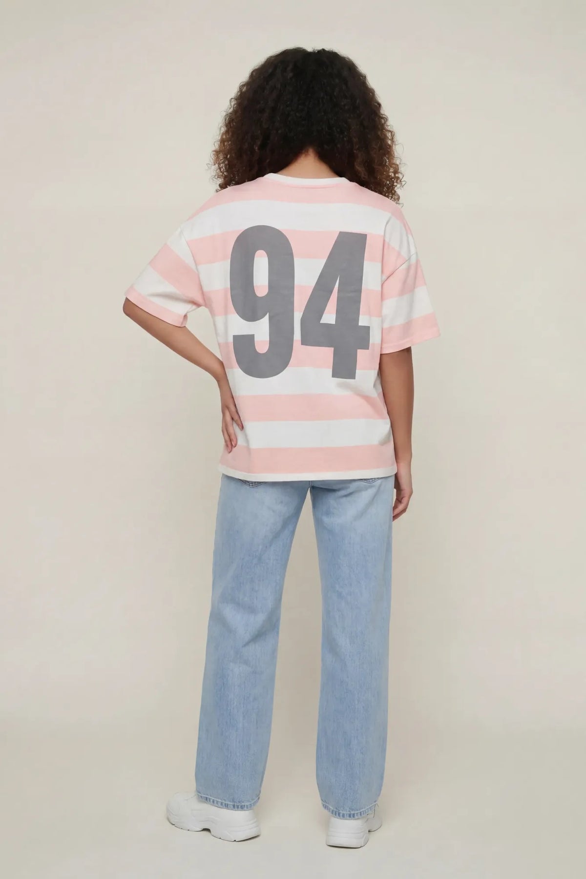 Alt View 4. Luxe Heavy Cotton Striped Graphic T-Shirt - Pink