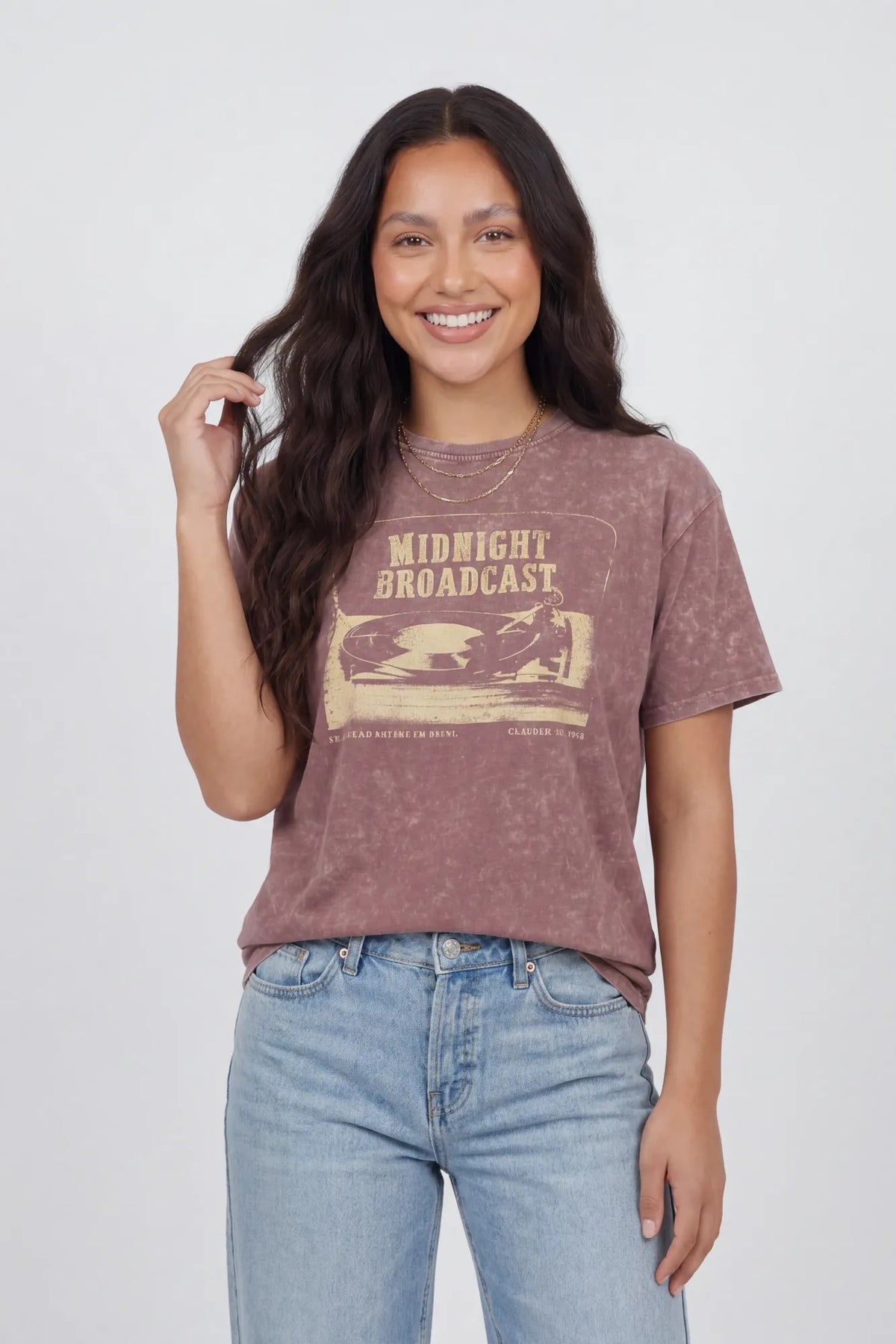 Washed Graphic Boyfriend T-Shirt - Brown