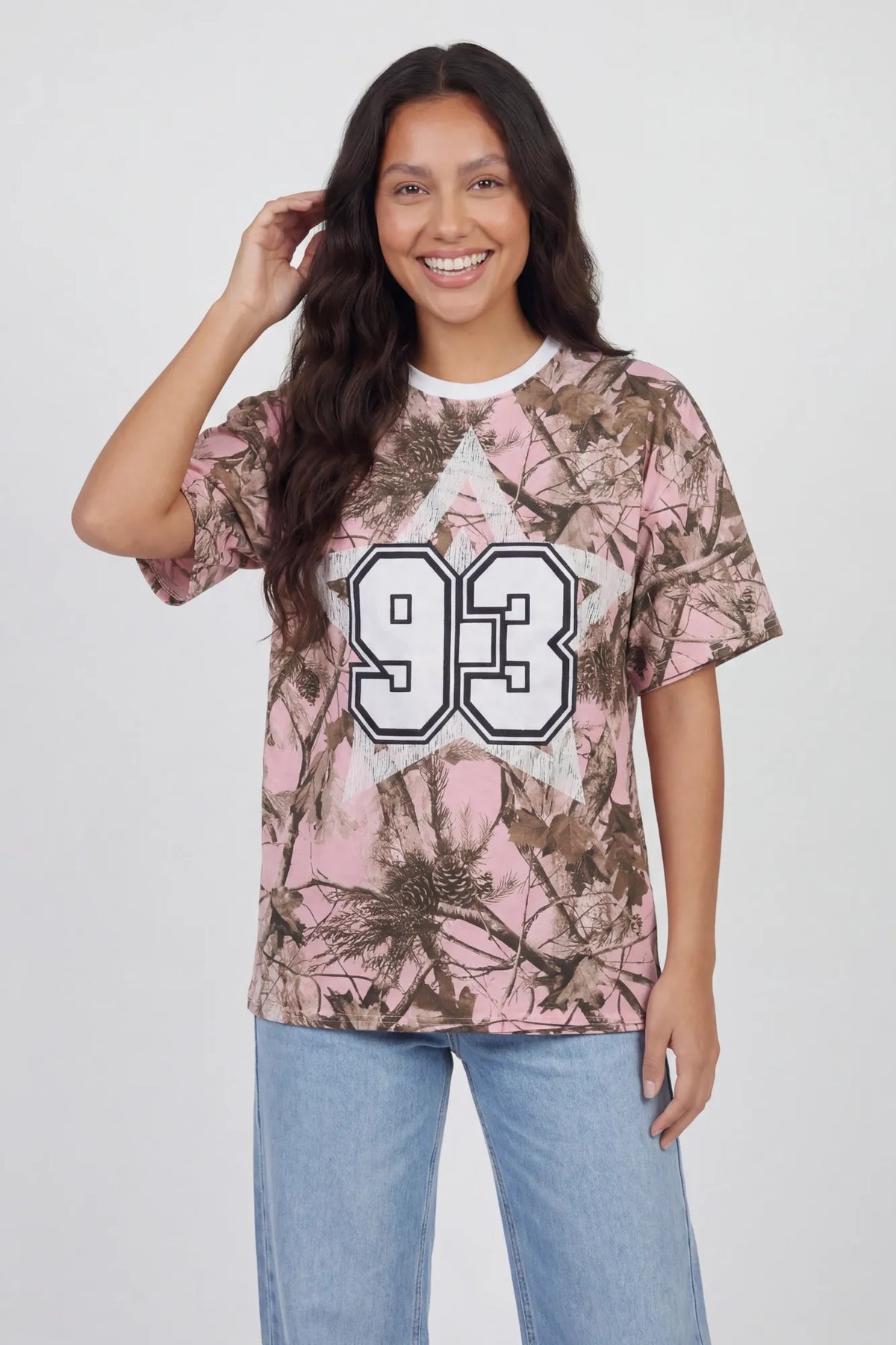 Oversized Camo Graphic T-Shirt - Light Pink