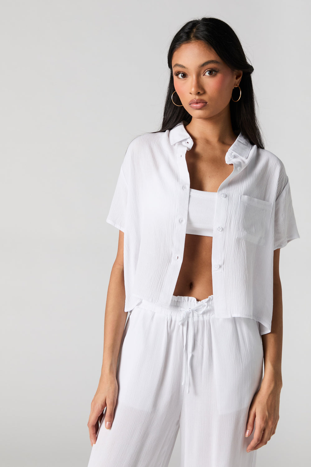 Textured Cropped Button-Up Top Textured Cropped Button-Up Top 1