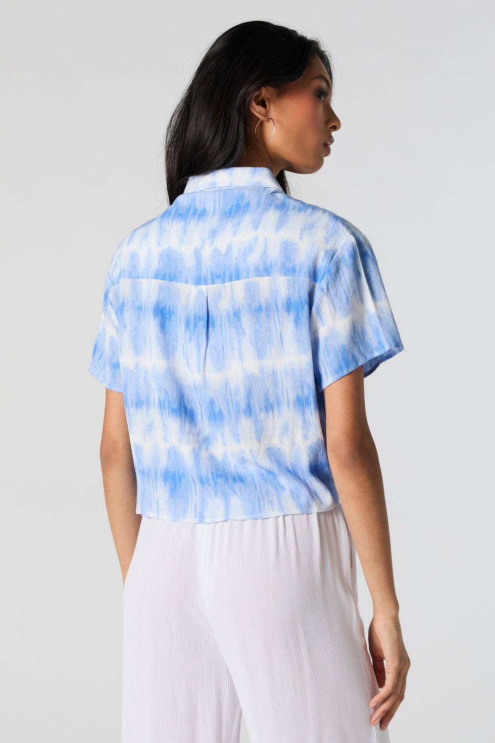 Tie Dye Print Textured Cropped Button-Up Top Tie Dye Print Textured Cropped Button-Up Top 2