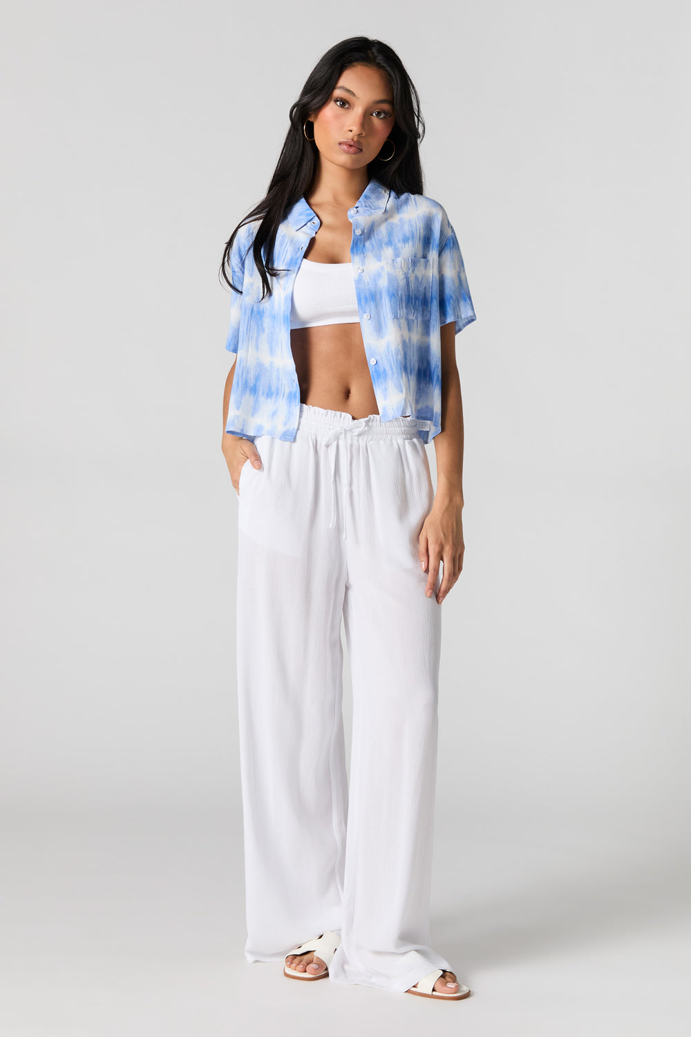 Tie Dye Print Textured Cropped Button-Up Top Tie Dye Print Textured Cropped Button-Up Top 3