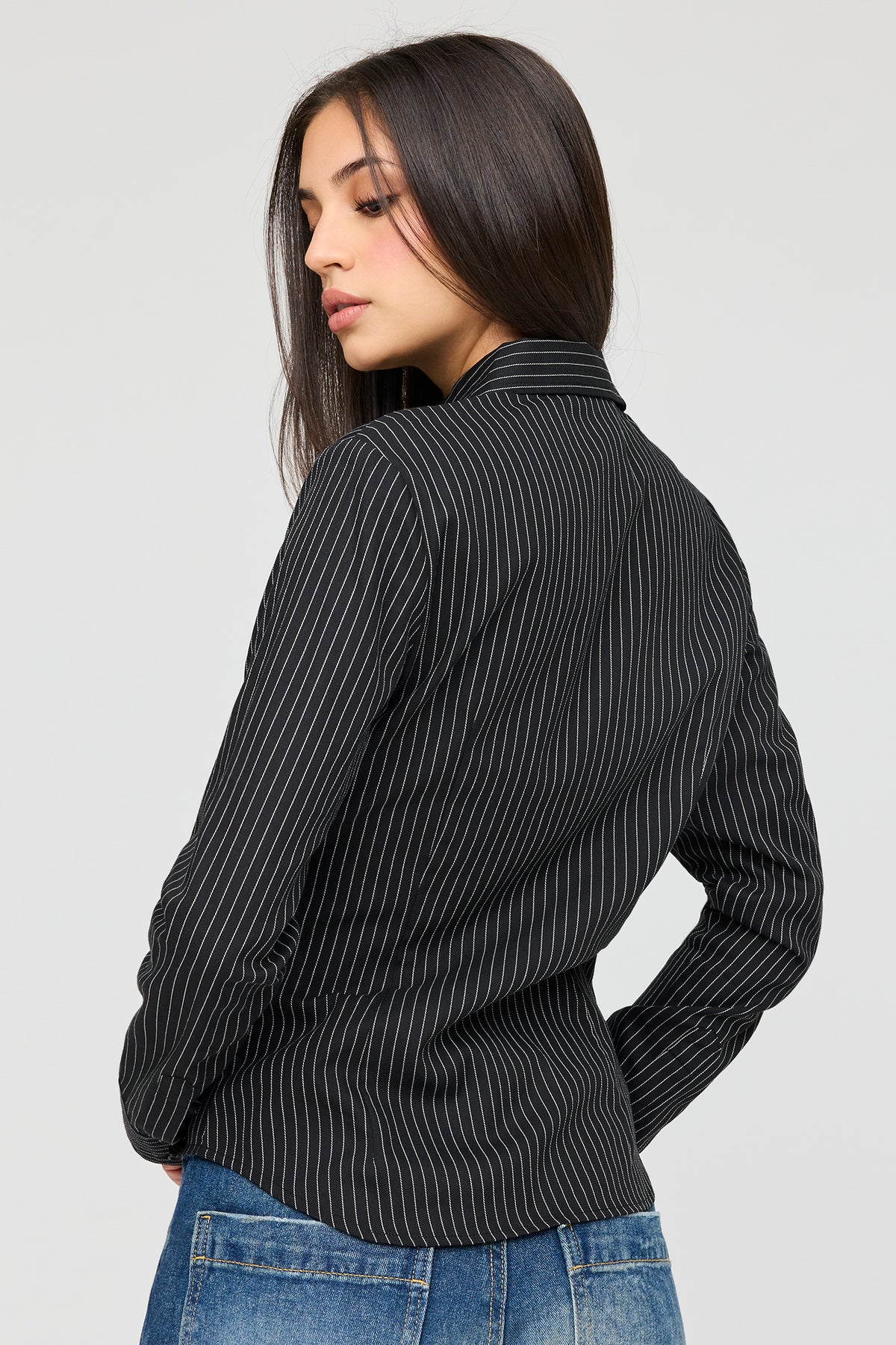 Alt View 2. Buttoned Long Sleeve Slim Fit Top - Black