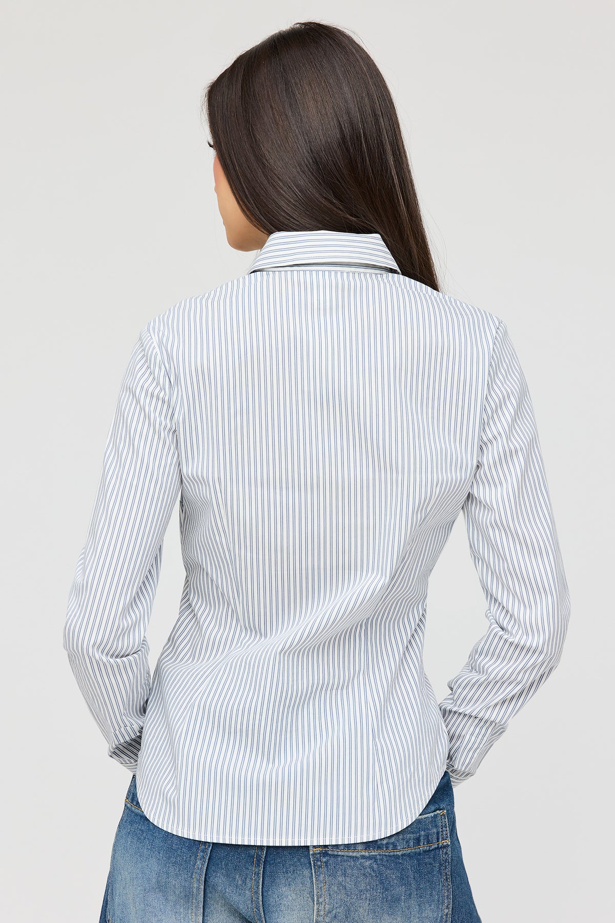 Alt View 2. Buttoned Long Sleeve Slim Fit Top - Light Blue