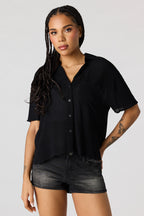 Textured Button-Up Short Sleeve Top