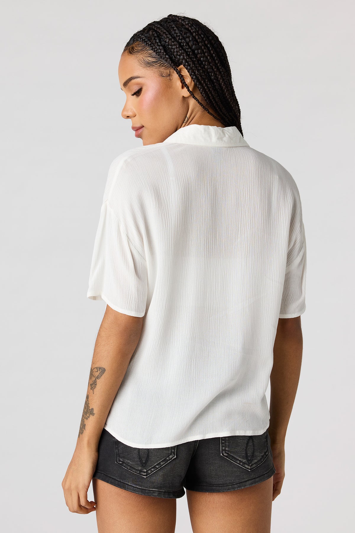 Alt View 2. Textured Button-Up Short Sleeve Top - White