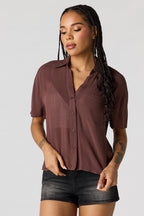 Textured Button-Up Short Sleeve Top