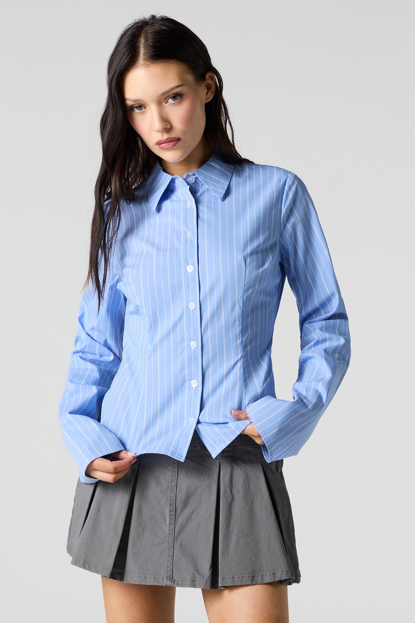 Button-Up Fitted Bell Sleeve Top