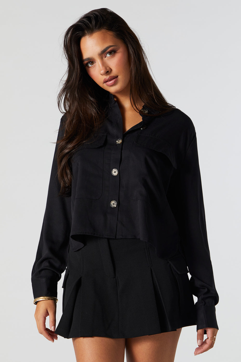 Twill Cropped Button-Up Top Twill Cropped Button-Up Top 2