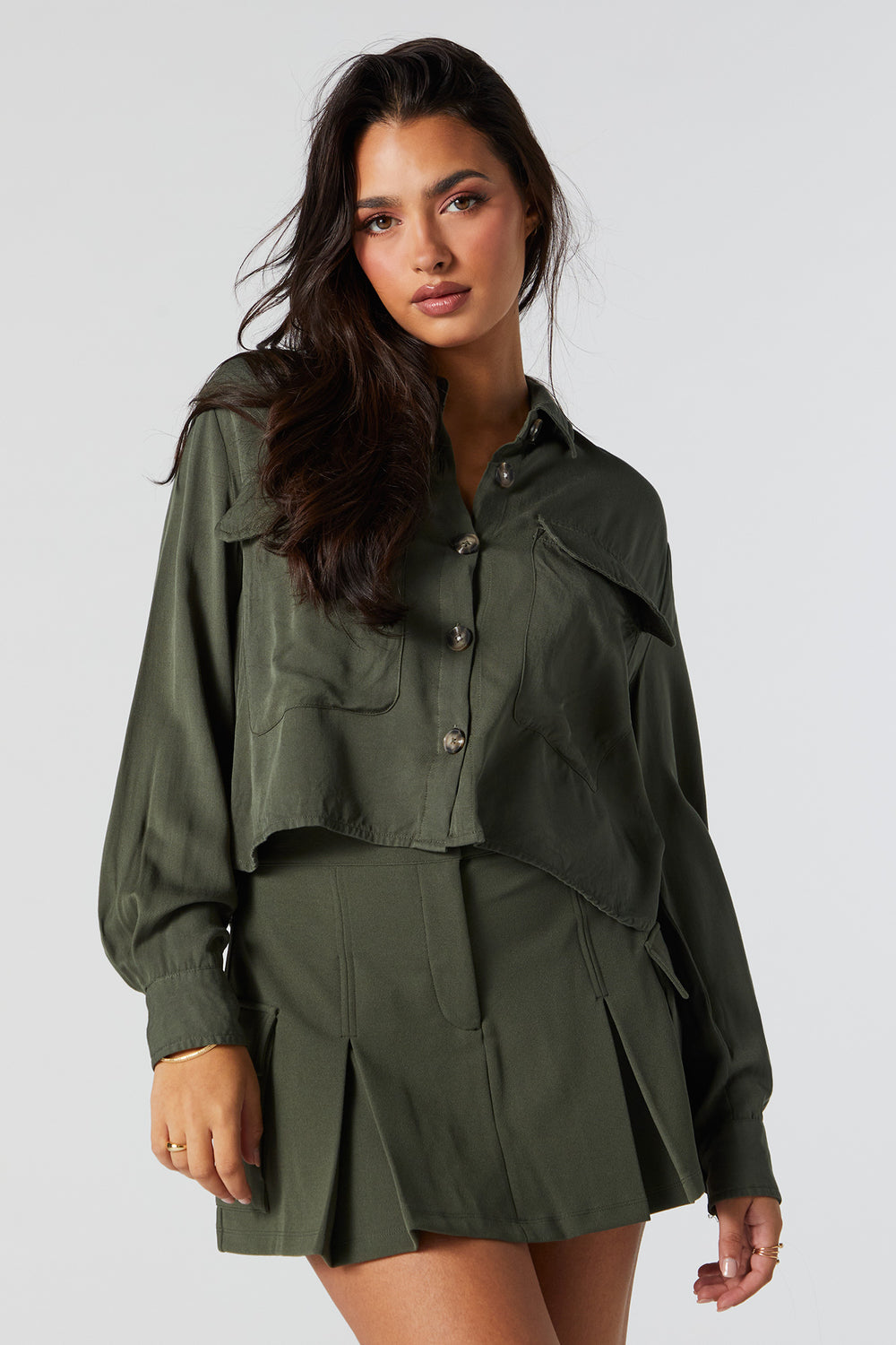 Twill Cropped Button-Up Top Twill Cropped Button-Up Top 1