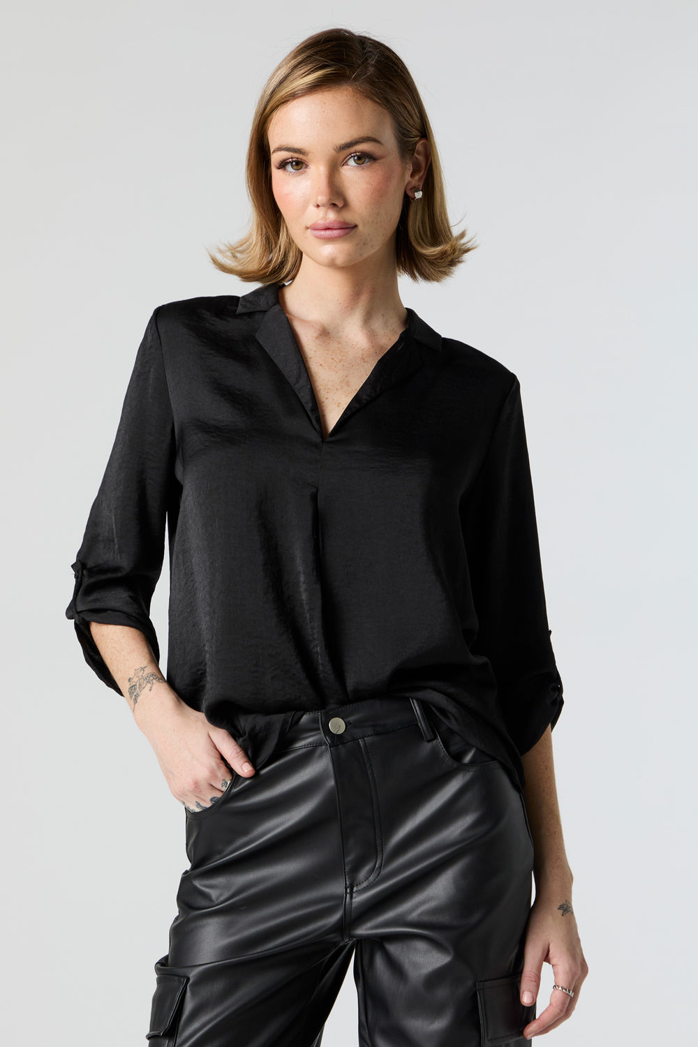Collared Rolled Sleeve Top Collared Rolled Sleeve Top 4