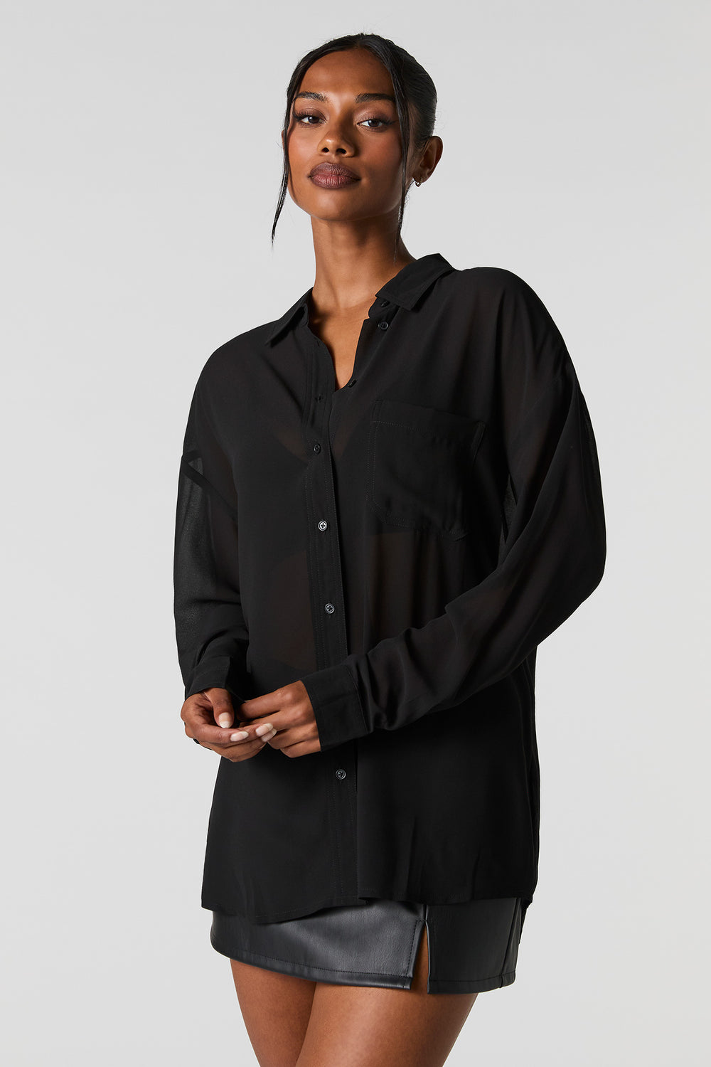 Oversized Chiffon Button-Up Top Oversized Chiffon Button-Up Top 4