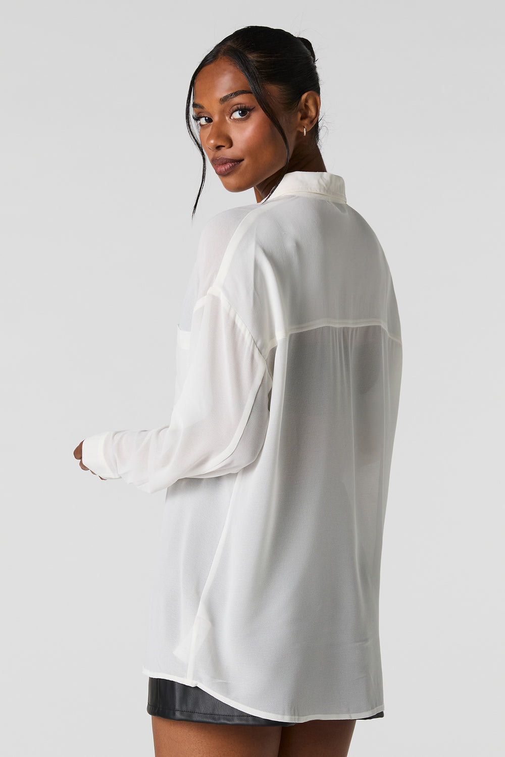 Oversized Chiffon Button-Up Top Oversized Chiffon Button-Up Top 8