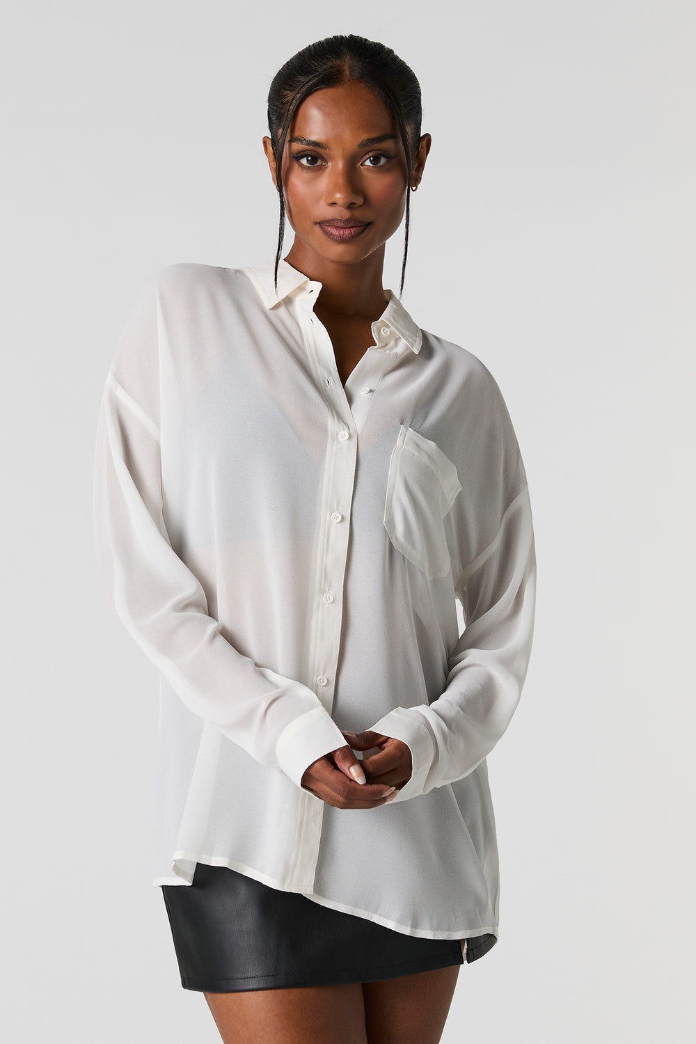 Oversized Chiffon Button-Up Top Oversized Chiffon Button-Up Top 7