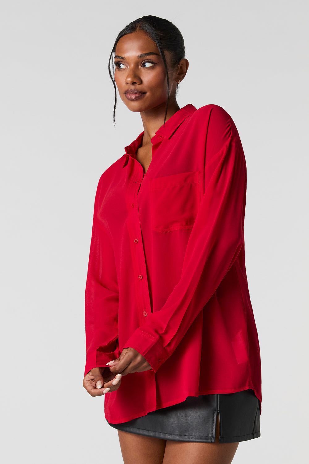 Oversized Chiffon Button-Up Top Oversized Chiffon Button-Up Top 1