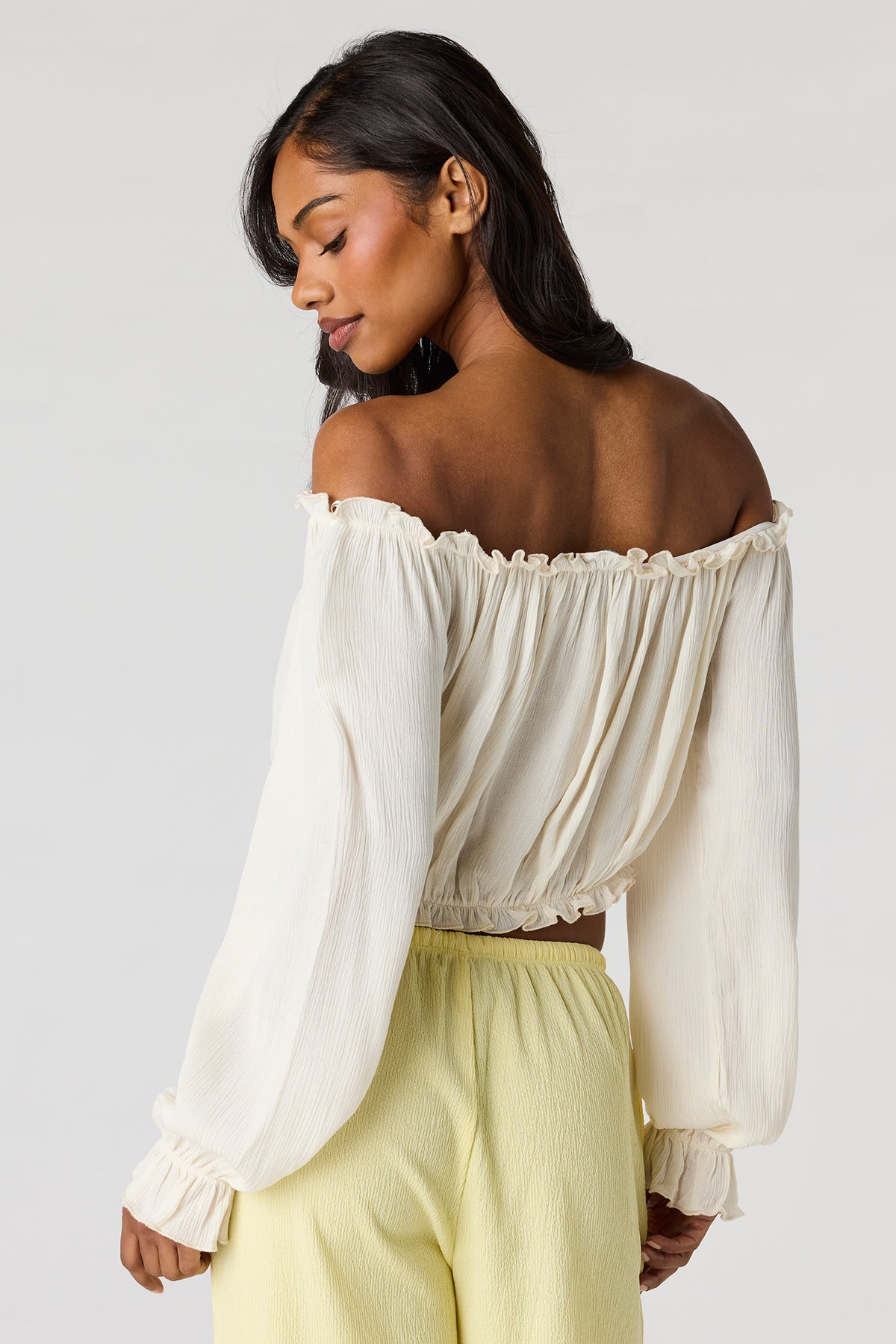 Alt View 2. Textured Off Shoulder Long Sleeve Top - Ivory