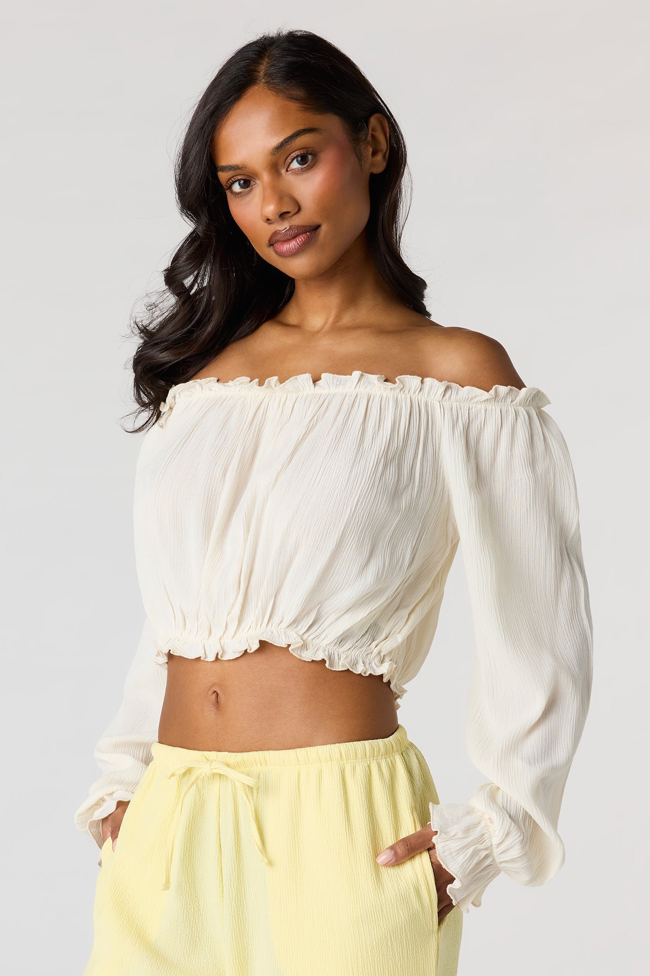 Textured Off Shoulder Long Sleeve Top – Charlotte Russe