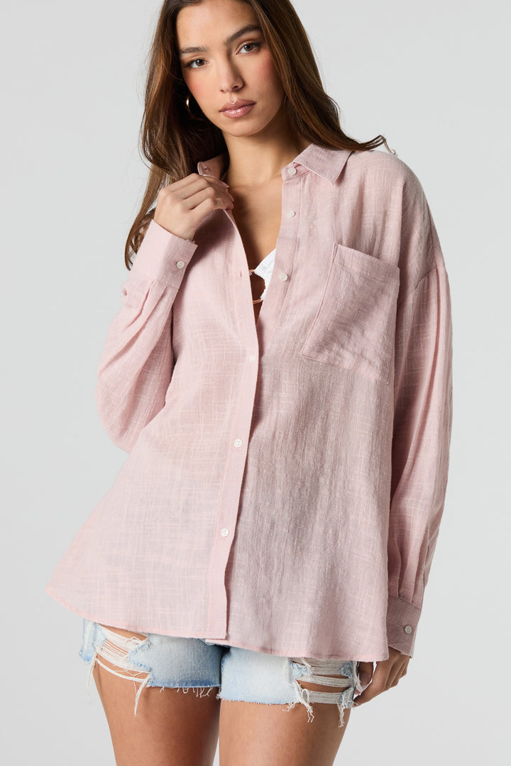 Oversized Button-Up Long Sleeve Top