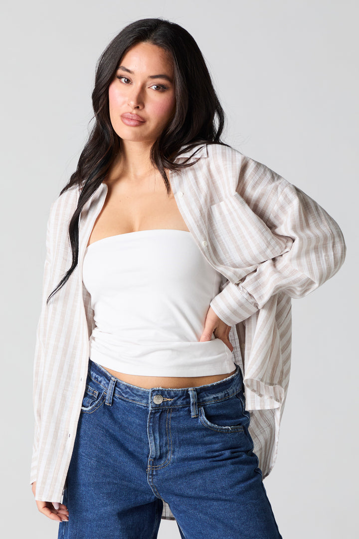 Semi Sheer Oversized Button-Up Top