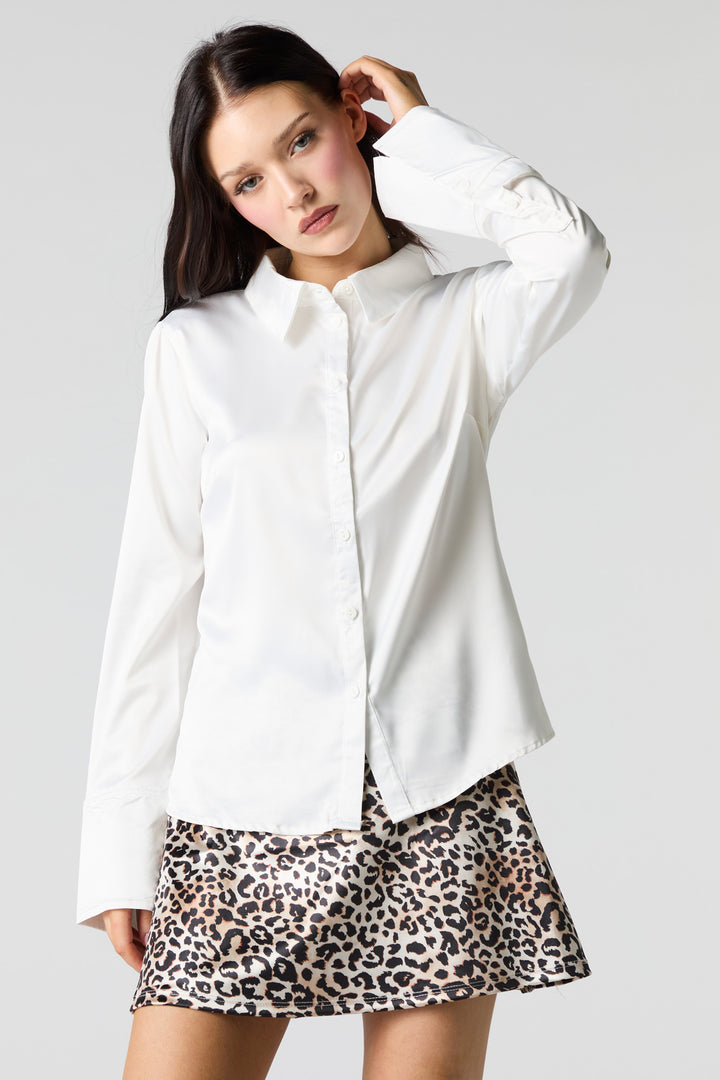 Satin Button-Up Collared Shirt