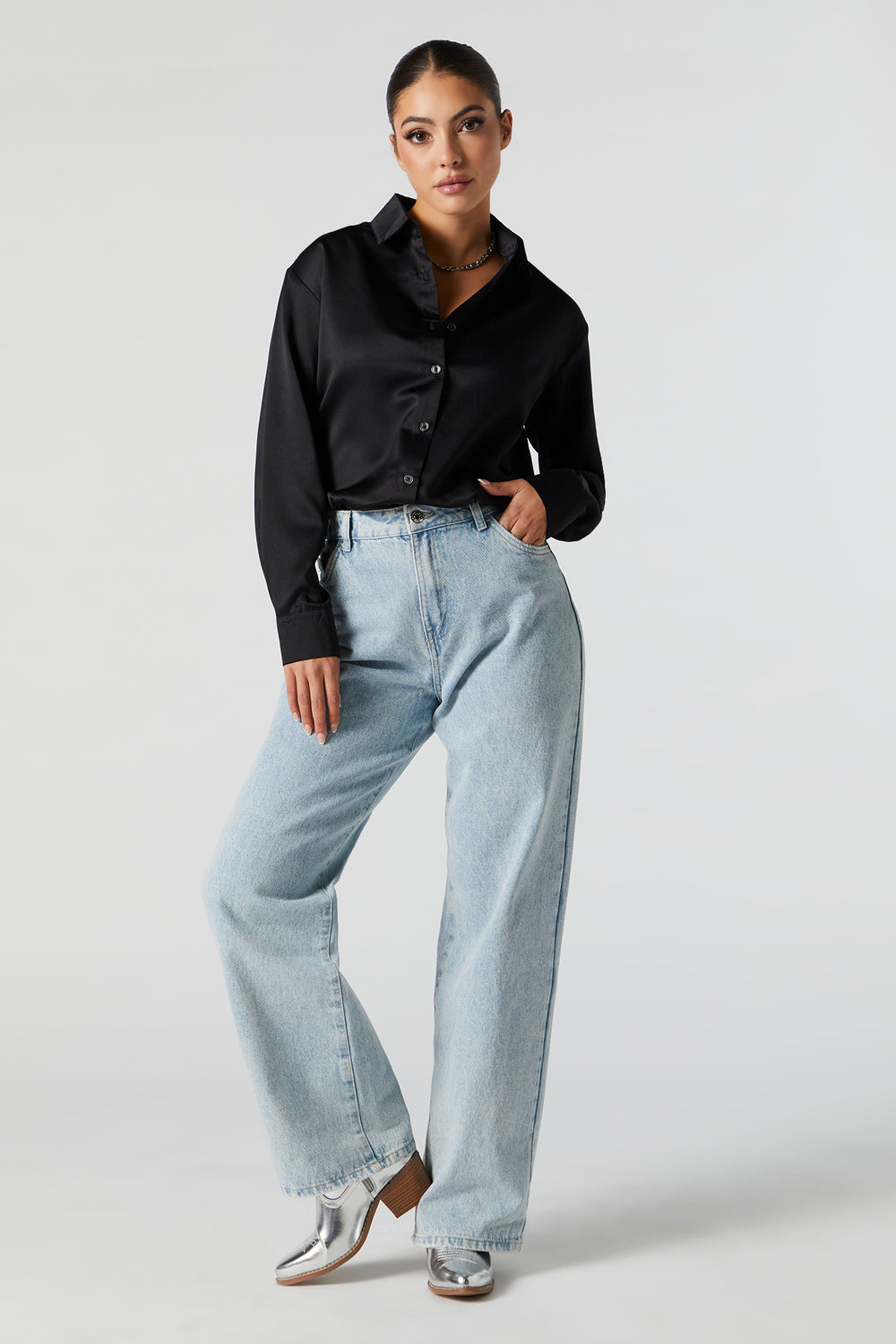 Oversized Satin Button-Up Top Oversized Satin Button-Up Top 7