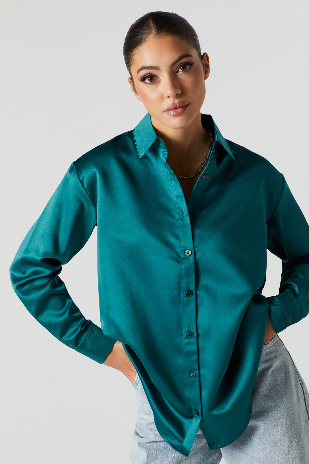 Oversized Satin Button-Up Top Oversized Satin Button-Up Top 8