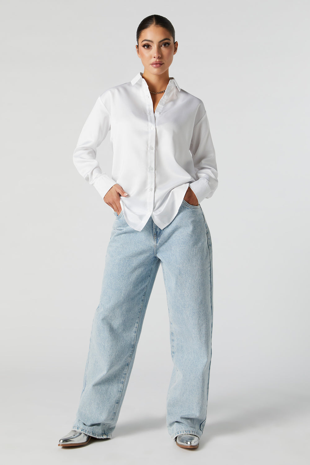 Oversized Satin Button-Up Top Oversized Satin Button-Up Top 3