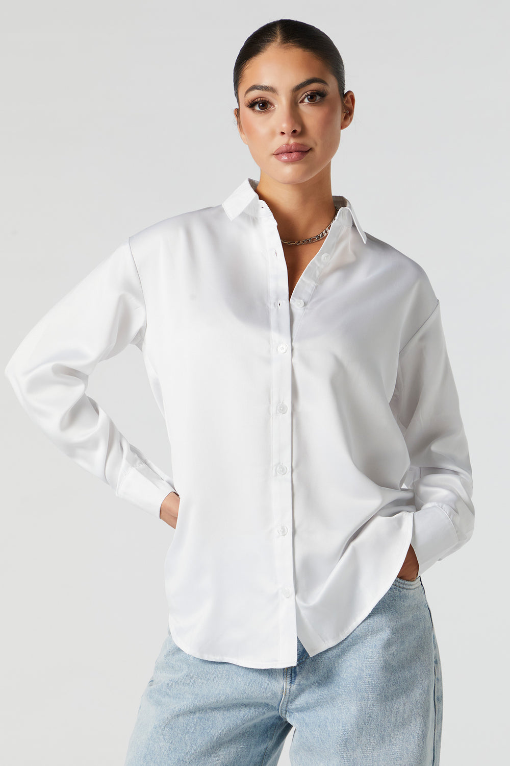 Oversized Satin Button-Up Top Oversized Satin Button-Up Top 4