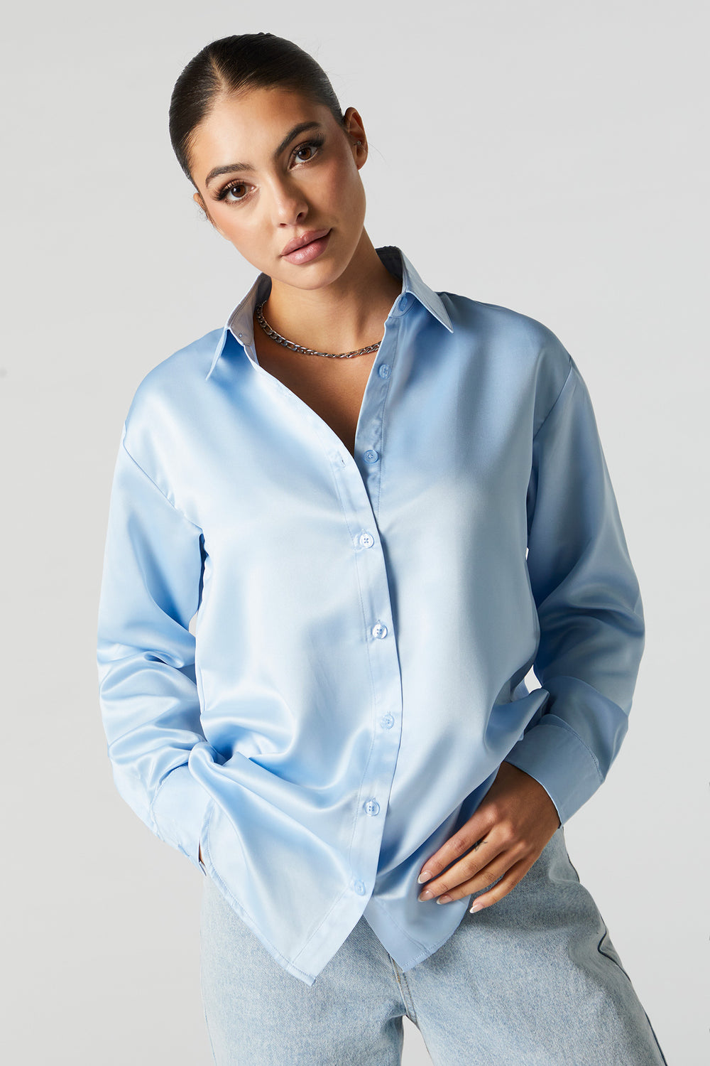 Oversized Satin Button-Up Top Oversized Satin Button-Up Top 11