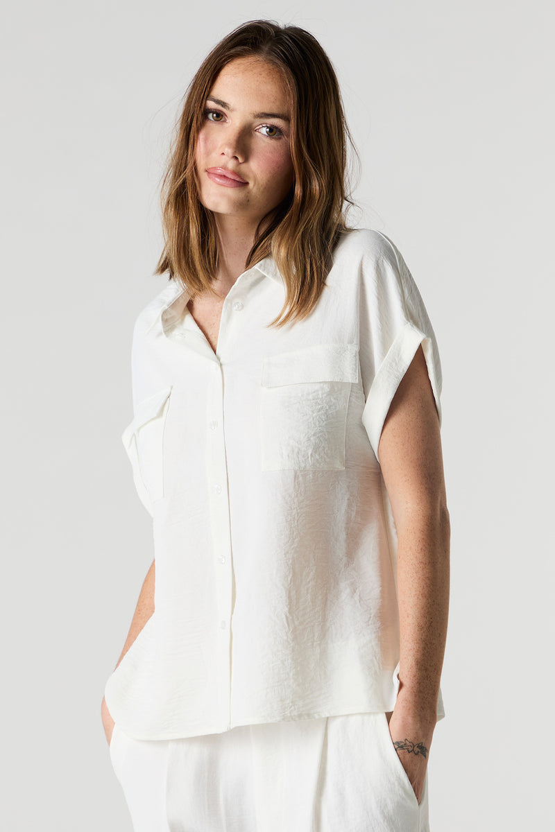 Flowy Short Sleeve Button-Up Top