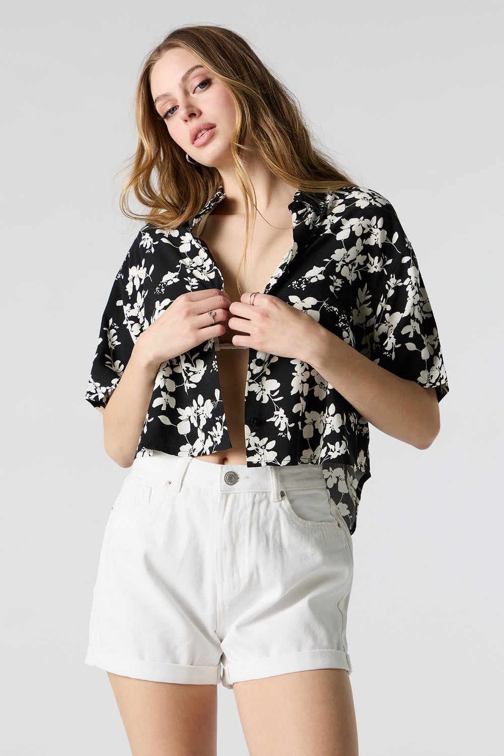 Floral Print Cropped Button-Up Top Floral Print Cropped Button-Up Top 1