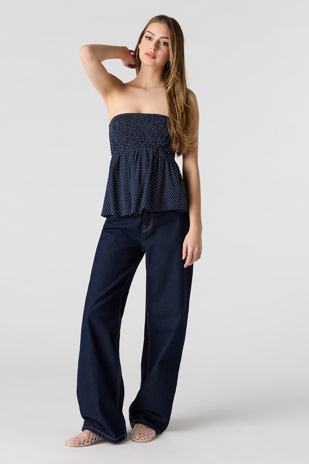 Alt View 3. Smocked Tube Top - Navy
