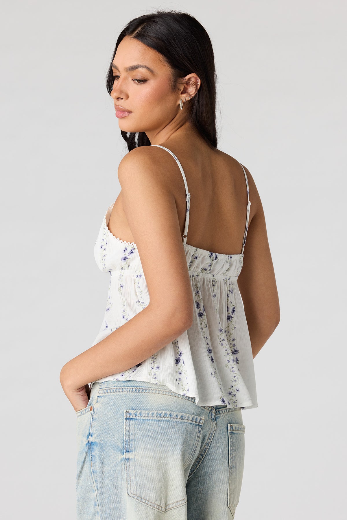 Alt View 2. Printed Babydoll Tank - White