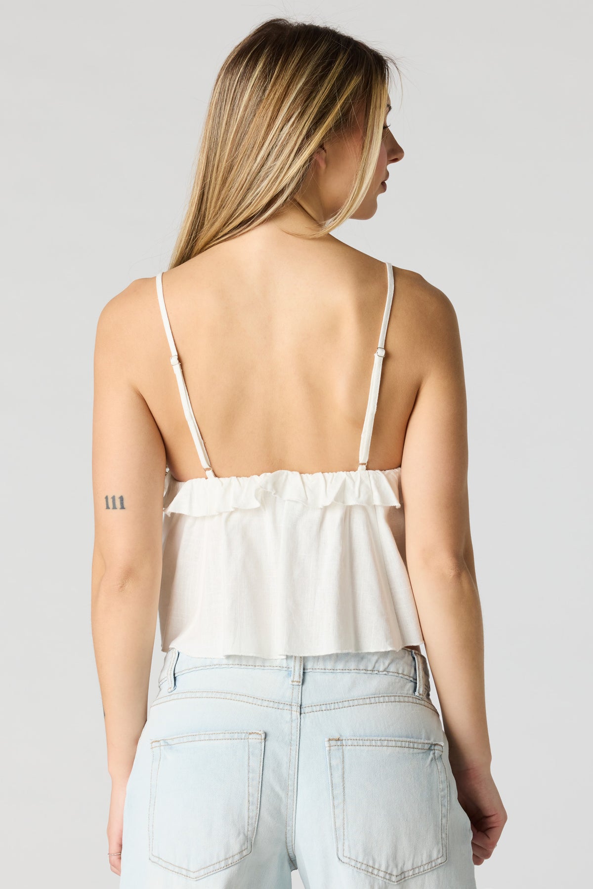 Alt View 2. Linen-Blend Babydoll Tank - White