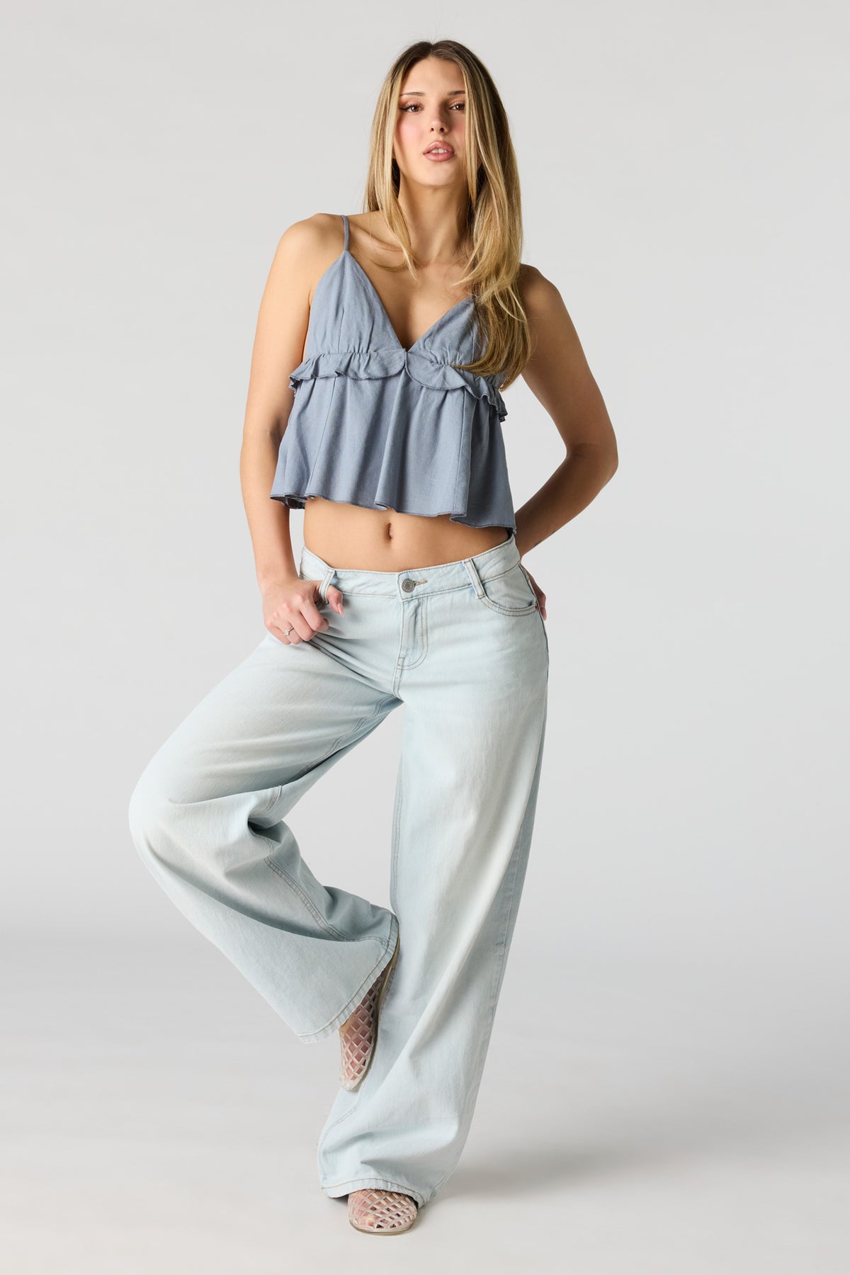Alt View 10. Linen-Blend Babydoll Tank - Royal Blue